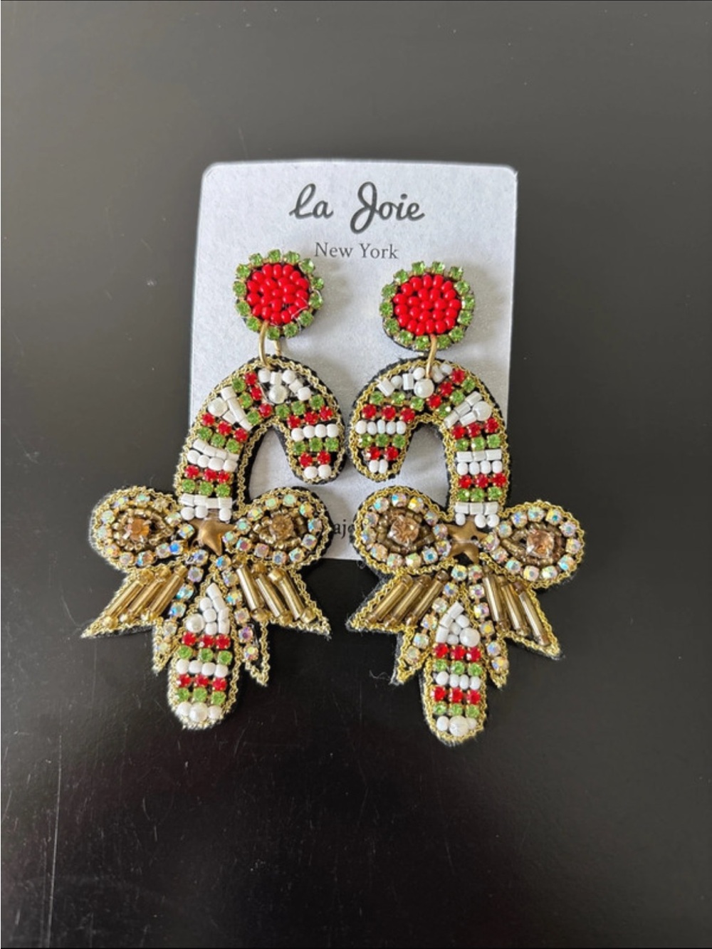 NWT seed bead candy cane earrings